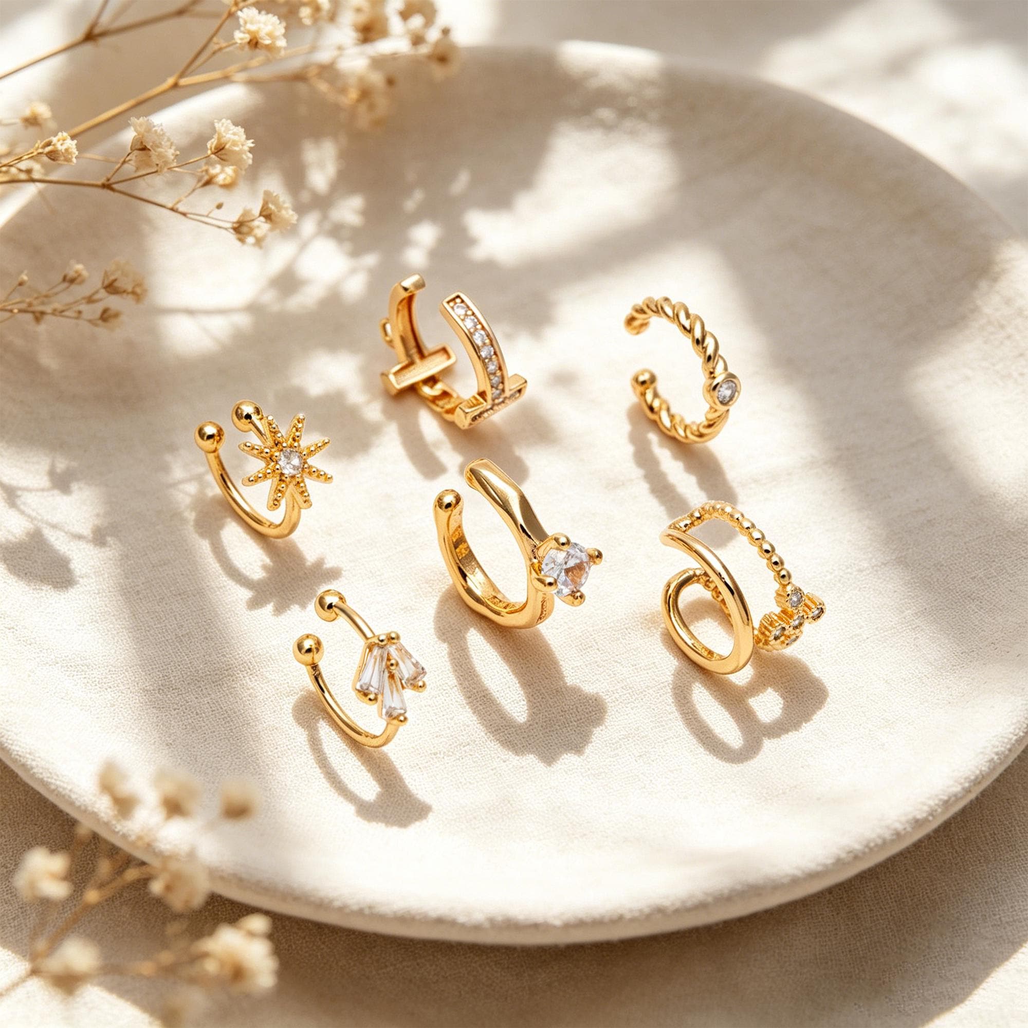 10pcs CZ Pave Gold Ear Cuff, Minimalist Ear Cuff, Dainty Earcuff Earring (GB-3539)